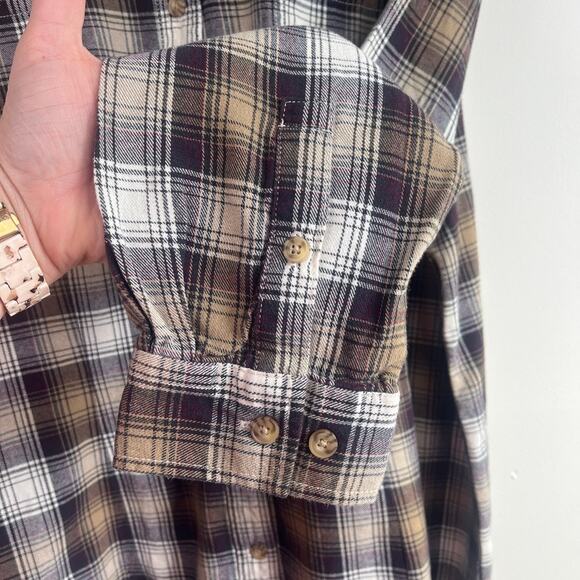 Duluth Trading Co Flannel Shirt Brown Tan Plaid Long Sleeve Button Front XL - Picture 4 of 9